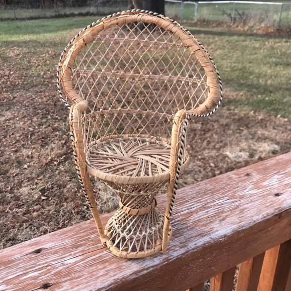 Vintage 13” peacock wicker chair planter doll basket - Picture 1 of 8
